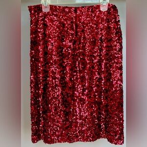 NO BRAND SHOWN XXL beautiful, deep red sequined skirt.